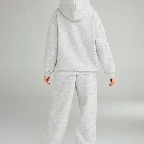 Womens Grey Oversized Hoodie Sweatsuit Set Medium